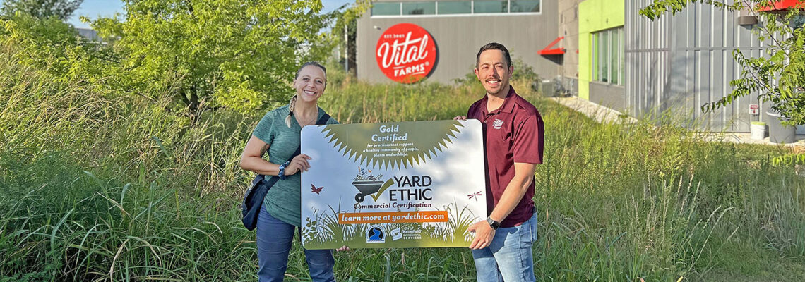 presentation of yard certification sign to vital farms representative